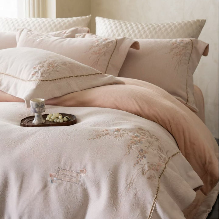 Bestickte Botanische Jacquard Bettwäsche Set