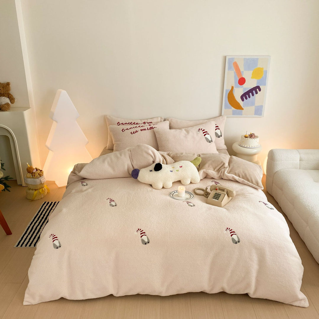 Plüsch Bestickter Zuckerstangen Gnome Bettbezug Set mit weichem Mikrofleece-Finish