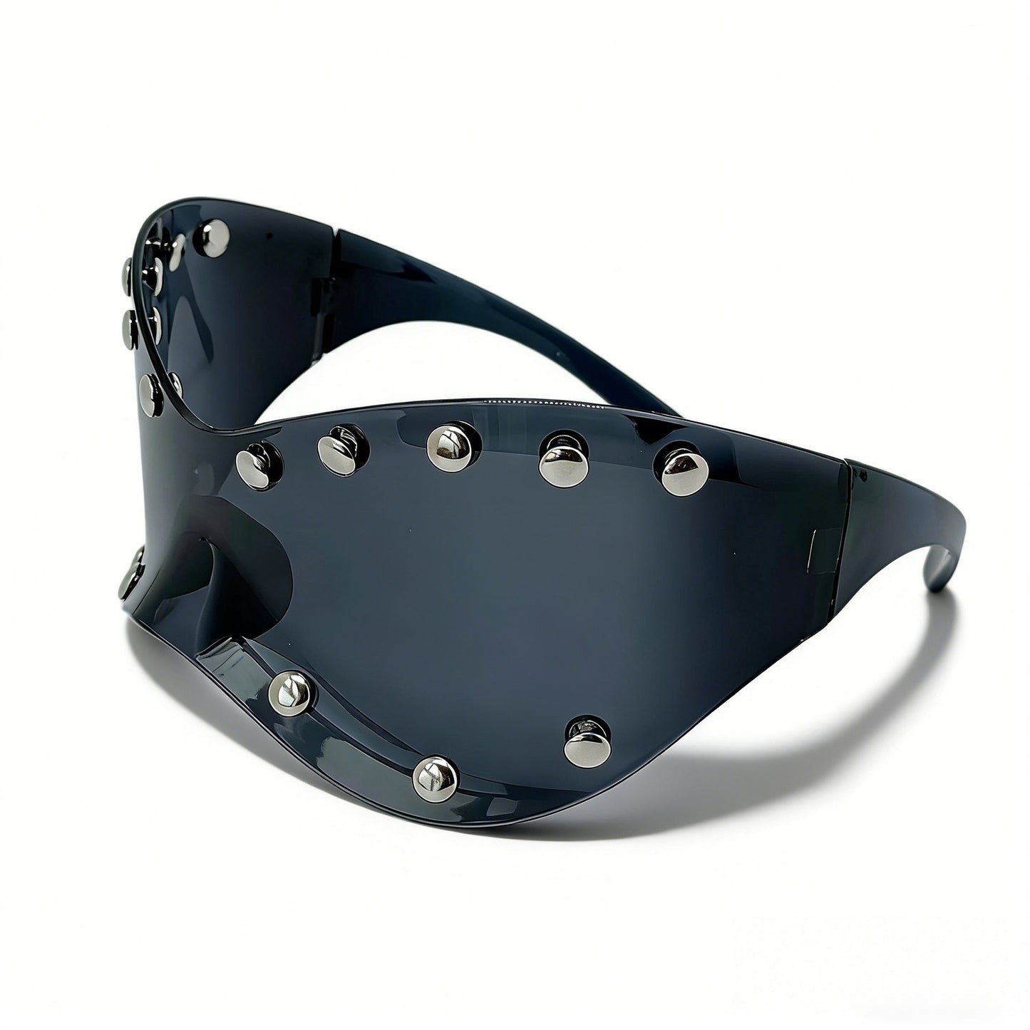 Damen futuristische Designer-Sonnenbrille mit dekorativen Metallelementen Karnz