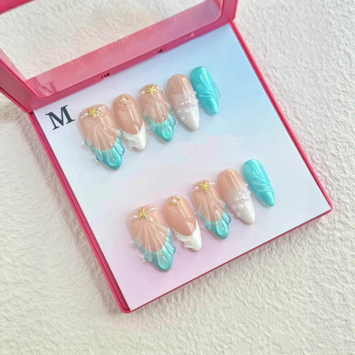 Dekoratives 3D Press-On Nagelkunst Set mit Ozean-Themen Designs