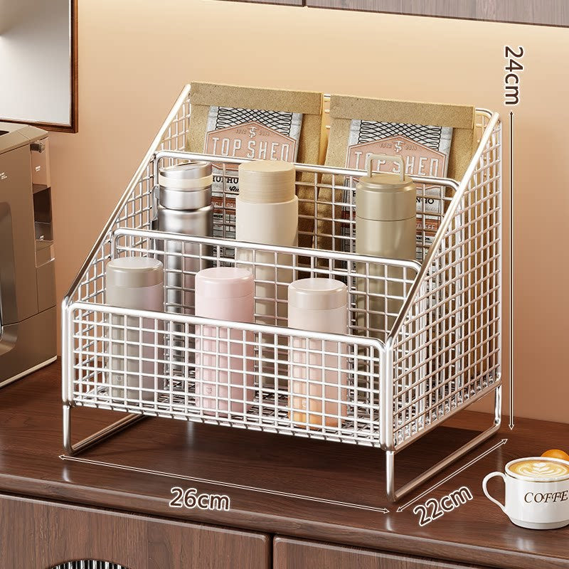 Dreistufiger schräger Metallgitter-Thekenorganisator-Rack