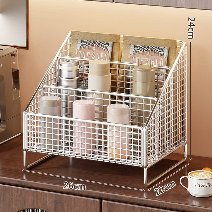 Dreistufiger schräger Metallgitter-Thekenorganisator-Rack