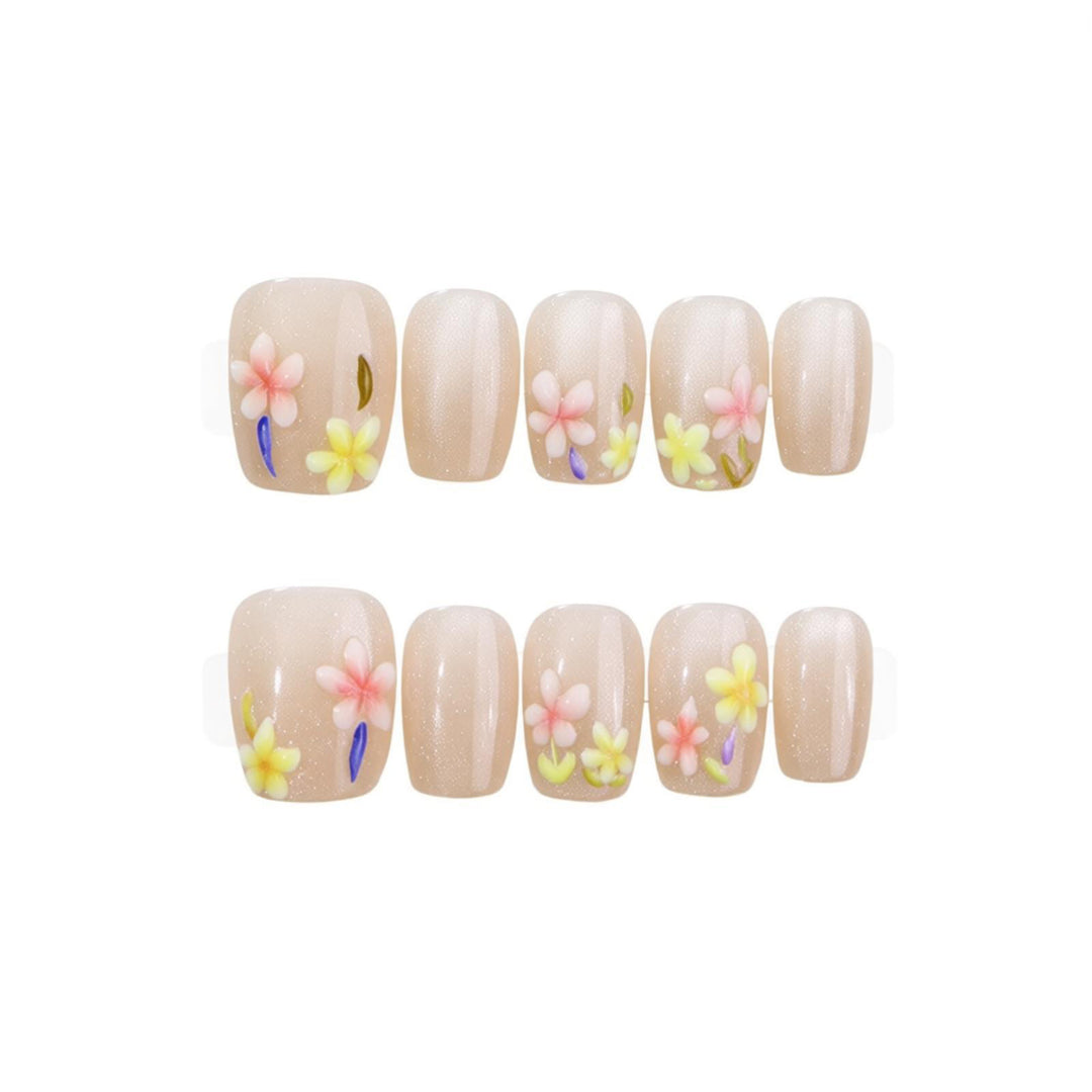 Kreativ gestaltetes, florales Press-On Nagelset Karnz