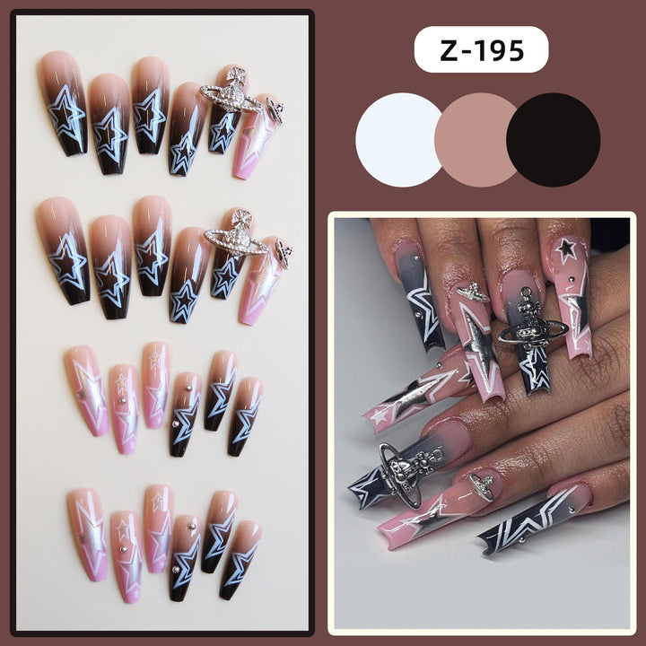 Künstlerisches Press-On Nagelset mit Sternen Design