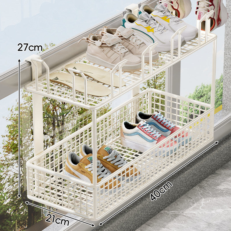 Über-Rail Balkon Schuh-Trocknungs- und Aufbewahrungskorb mit geteilten Mesh-Fächern