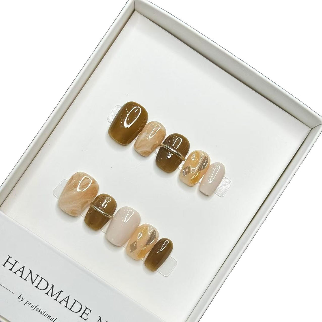 Handgefertigtes Marmor-Effekt Druck-On-Nagelset