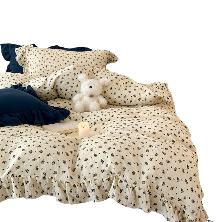 Volant Blumen Baumwolle Musselin Bettbezug Set