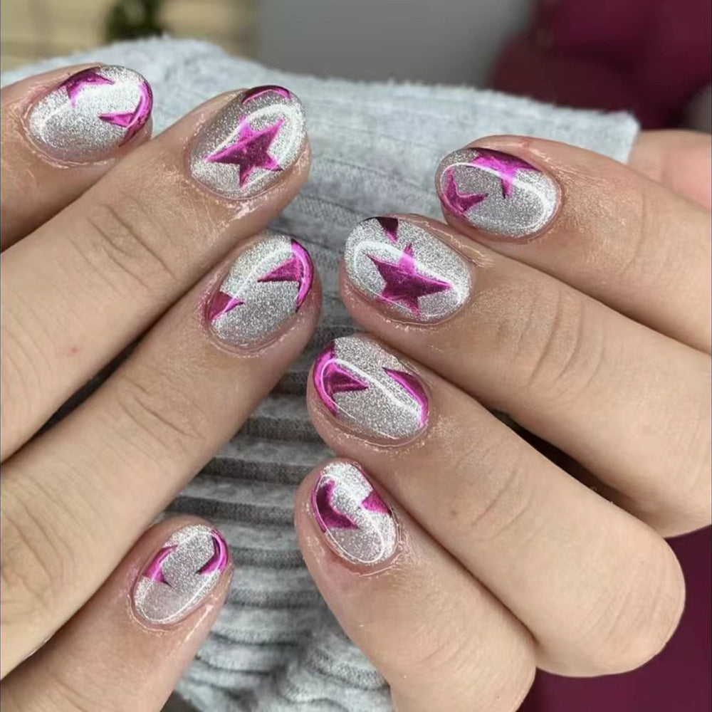 Künstlerische Press-On Nägel mit Stern- und Glitzerdesign Karnz