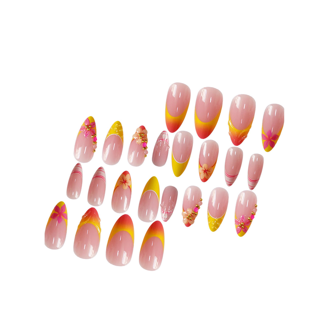 Künstlerisches florales Akzent Press-On Nagelset Karnz