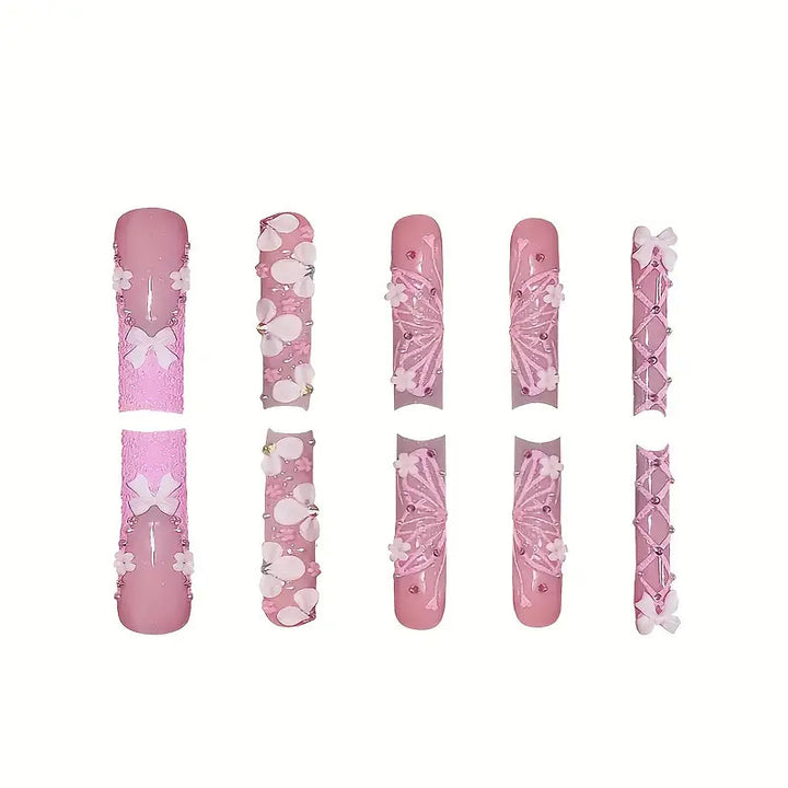 Künstlerisches Florales Press-On-Nageldesign Karnz