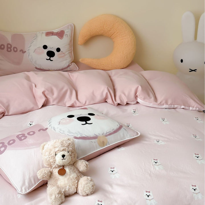 Kinderbedwäsche aus Baumwollsatin mit Bunny-Motiv, bedruckt, mit gebürsteter Rückseite und Eckbindern