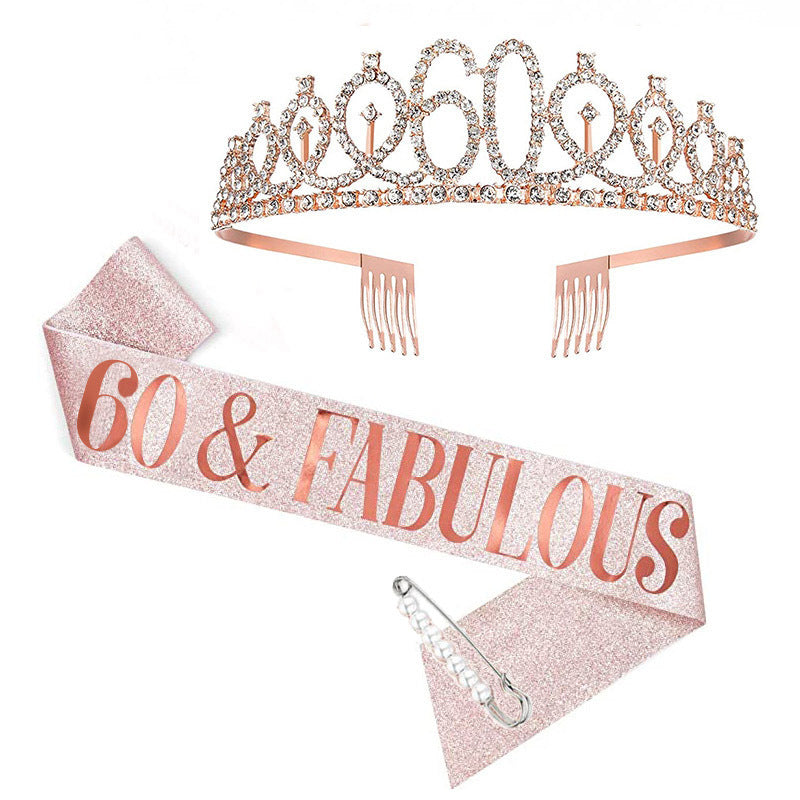Damen Kristallgeburststags-Tiara und Schärpe-Set Karnz