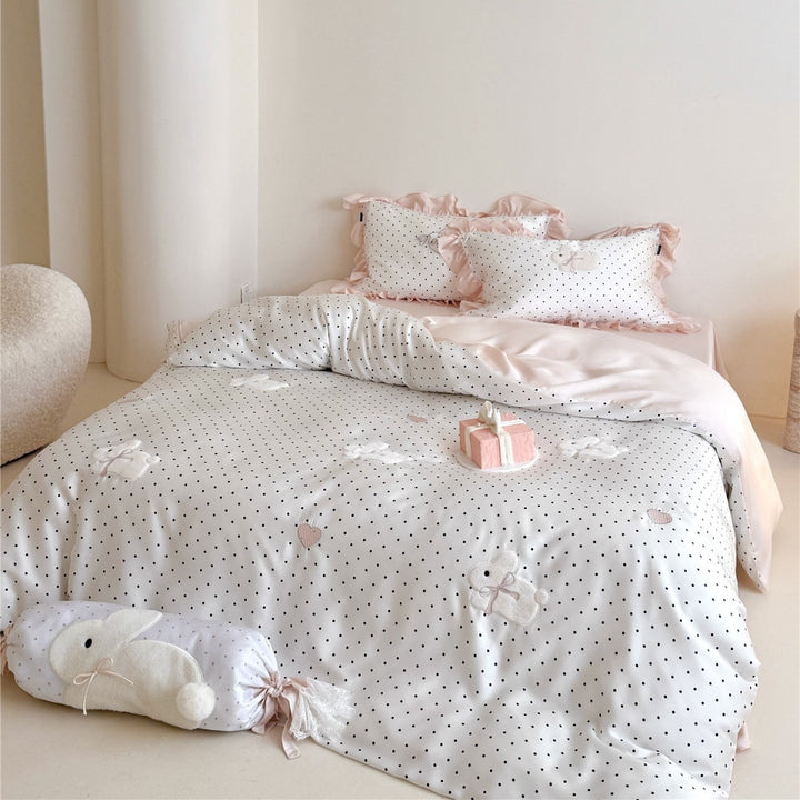 Polka Dot Bestickte Bunny Baumwollsatin Bettbezug Set