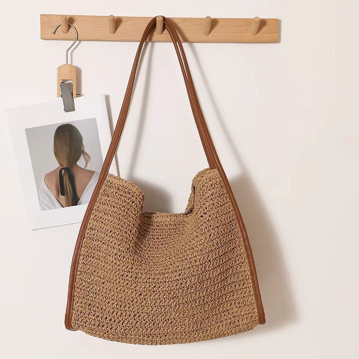 Damen praktische Handtasche aus geflochtenem Naturmaterial mit komfortablem Schulterriemen Karnz