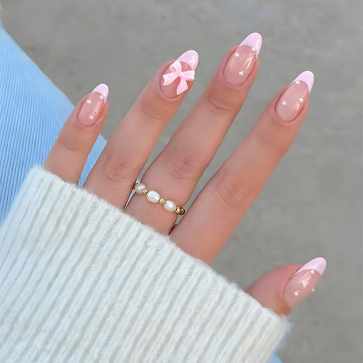Elegantes französisches Spitzen-Press-On-Nagelkunst-Set Karnz