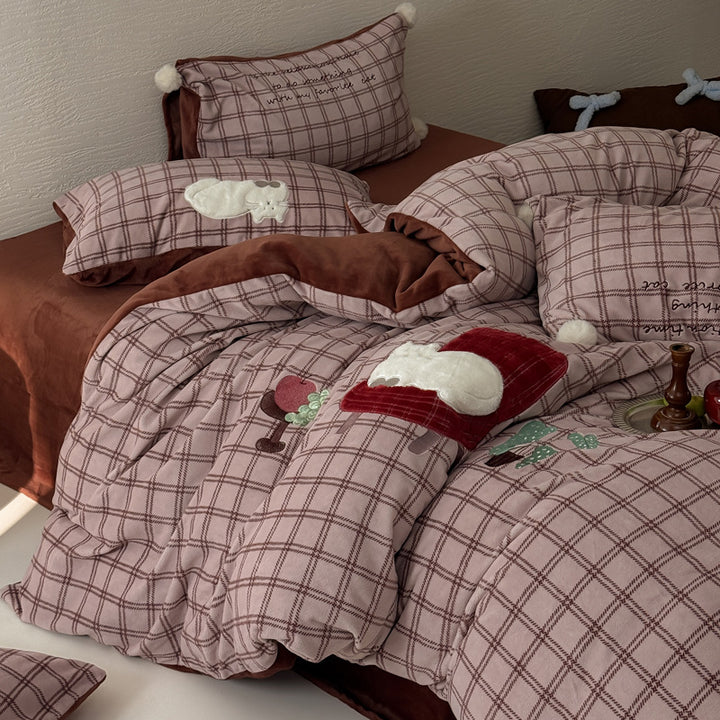 Plüsch-Punkt besticktes Bettwäsche Set