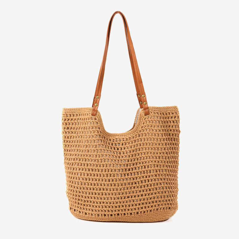 Damen Handgefertigte Makramee Tasche mit robusten Ledergriffen Karnz