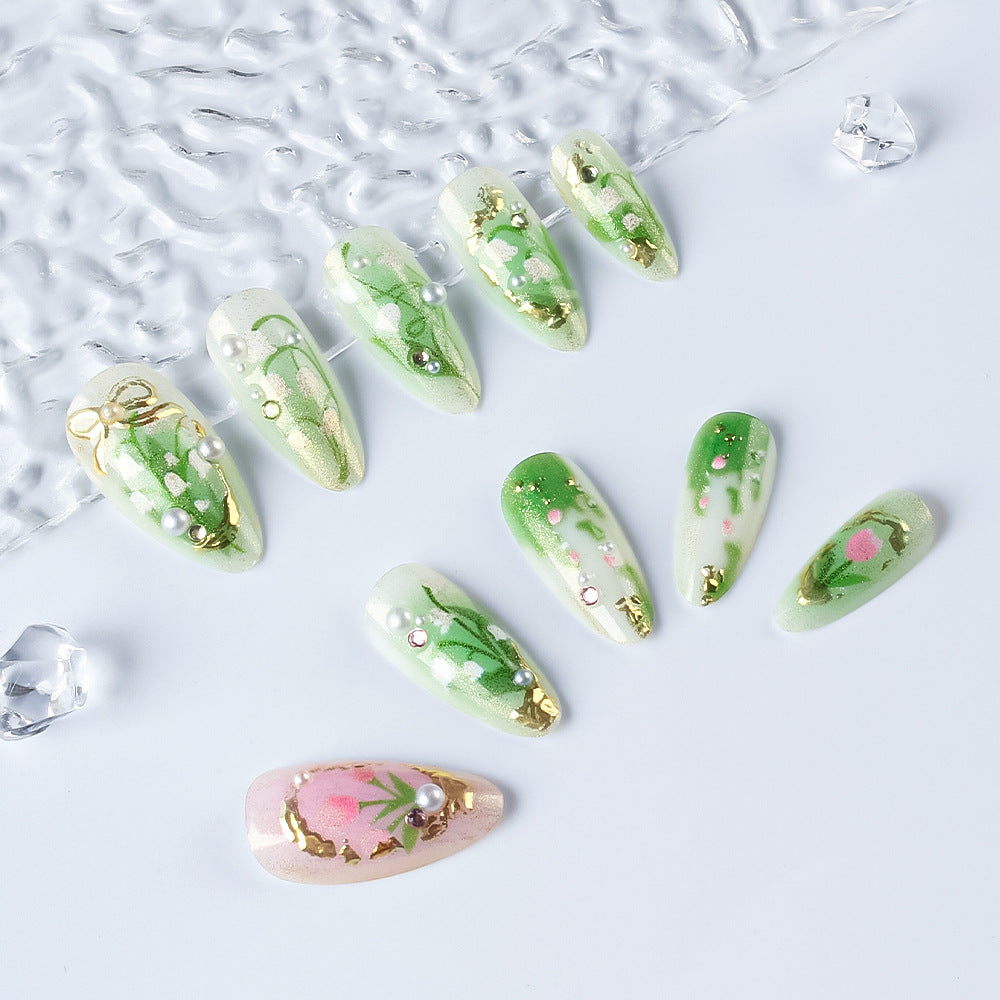 Elegante florale Stiletto Press-On Nägel Karnz