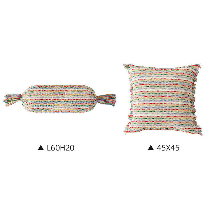 Boho-gewebtes Dekokissen-Set mit Zylinderrolle und quadratischem Fransenbezug