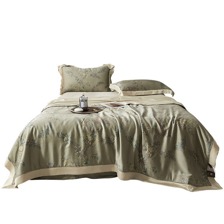 Luxuriöse Satin-Bettüberwurf-Garnitur mit floraler Jacquard-Stickerei Karnz