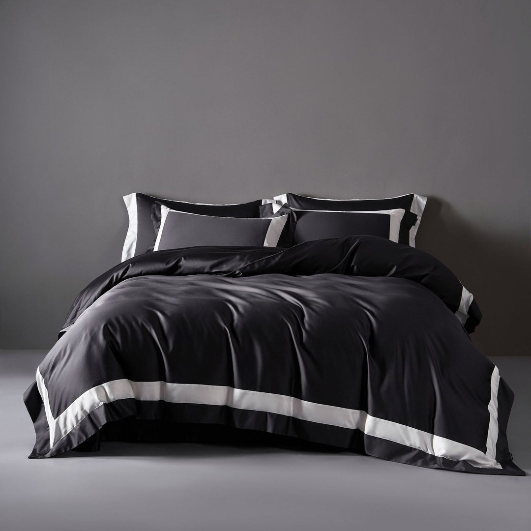Seidiger Satin Bettbezug Set mit Kontrastbordüre