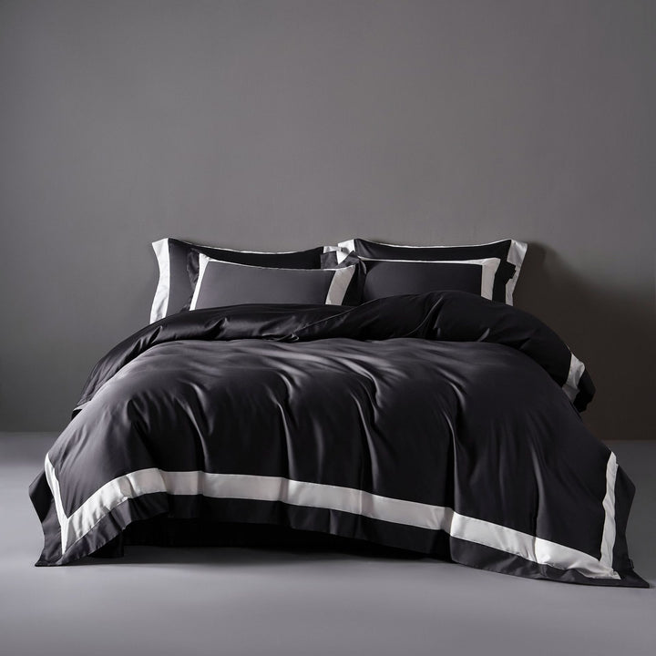 Seidiger Satin Bettbezug Set mit Kontrastbordüre