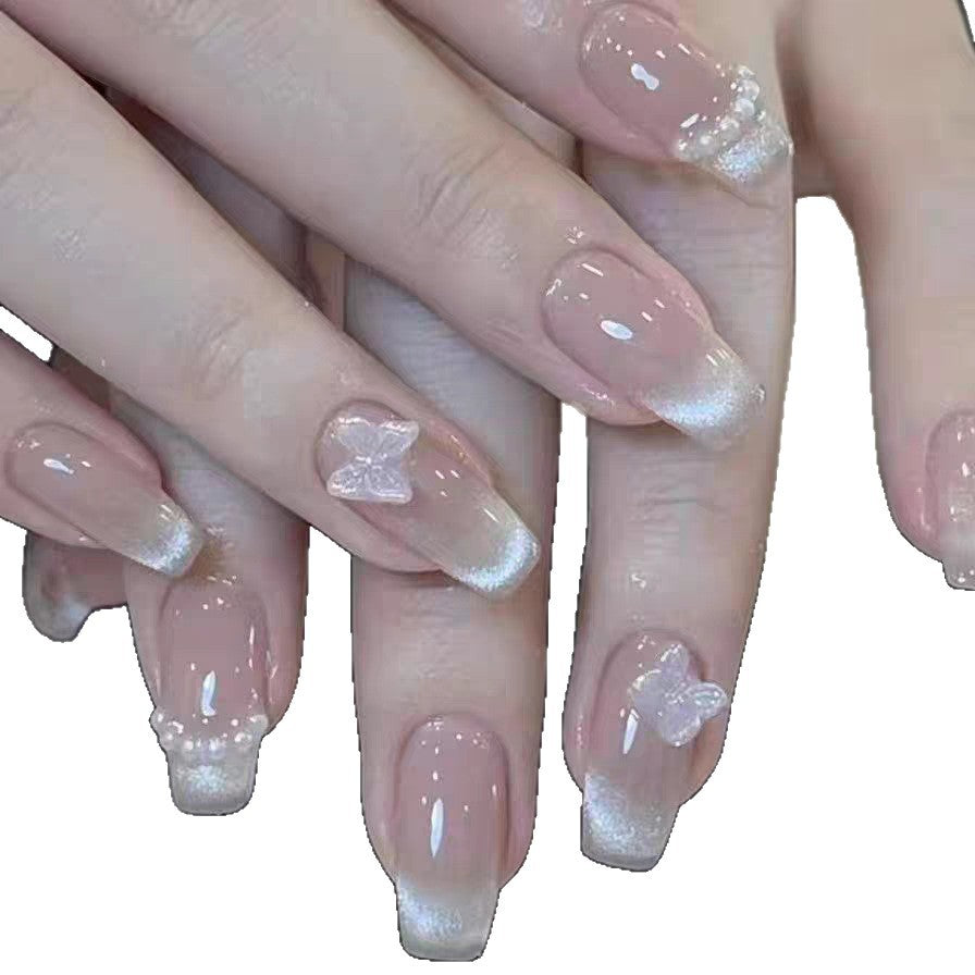 Elegantes Press-On-Nagel-Set mit Schmetterlingsakzenten Karnz