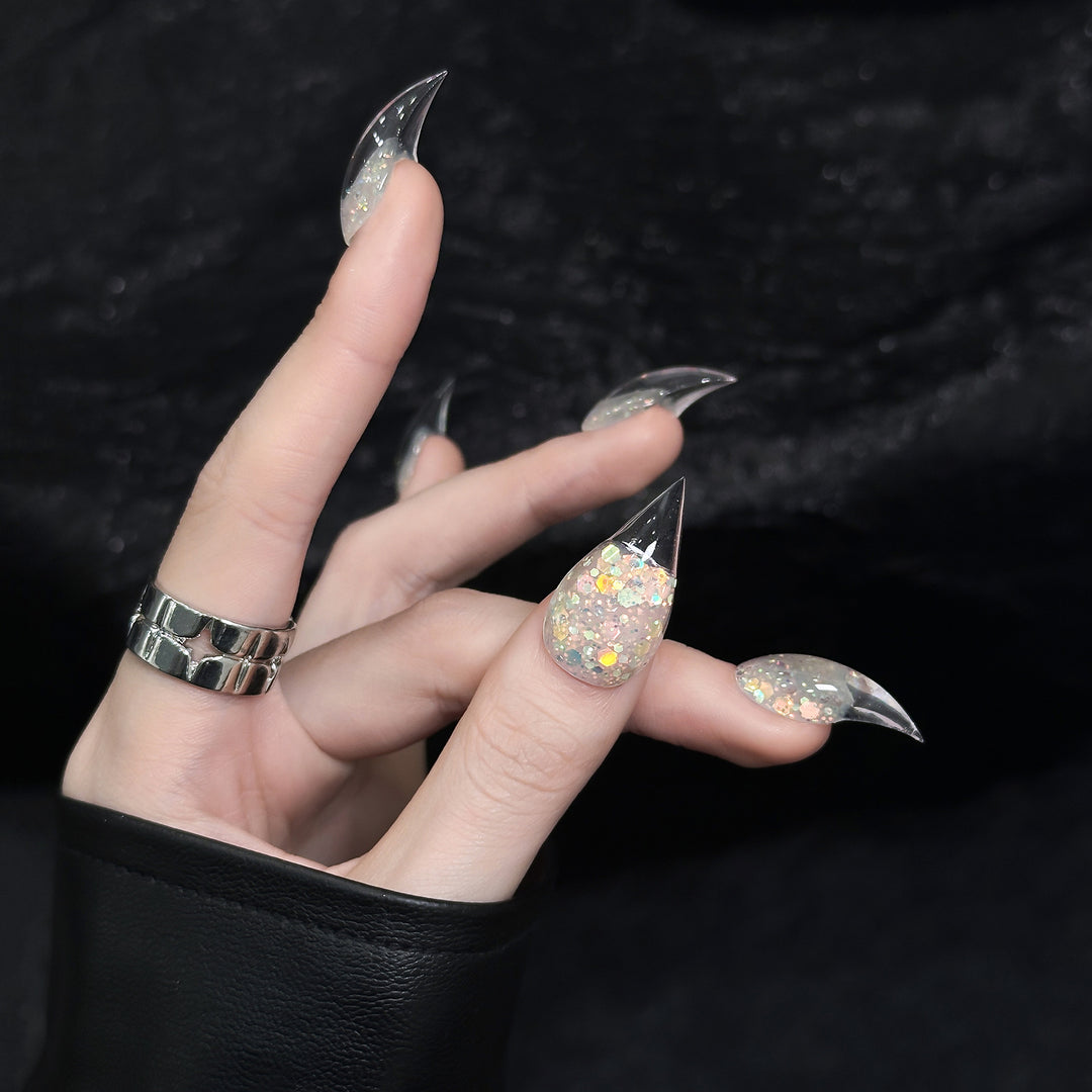 Stiletto Press-On Nagelset mit Glitter- und Ombre-Finish
