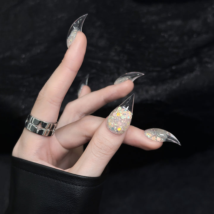 Stiletto Press-On Nagelset mit Glitter- und Ombre-Finish
