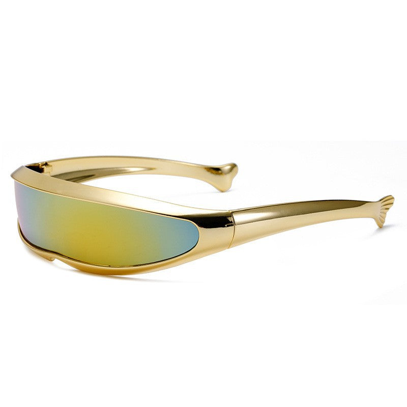 Damen Futuristische Designer-Sonnenbrille mit stilvollem goldenen Rahmen Karnz
