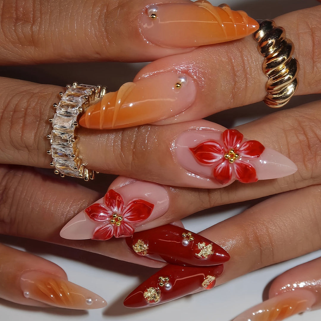 Dekoratives Floral Press-On Nagelkunst Set Karnz