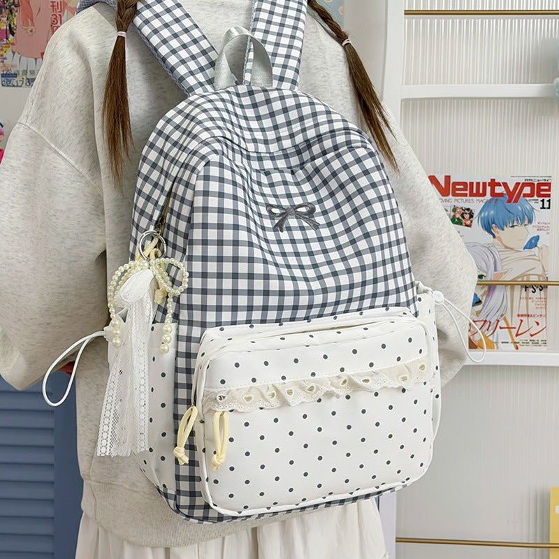 Verspielter Gingham- und Pünktchen-Rucksack Karnz