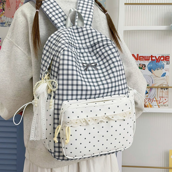 Verspielter Gingham- und Pünktchen-Rucksack Karnz