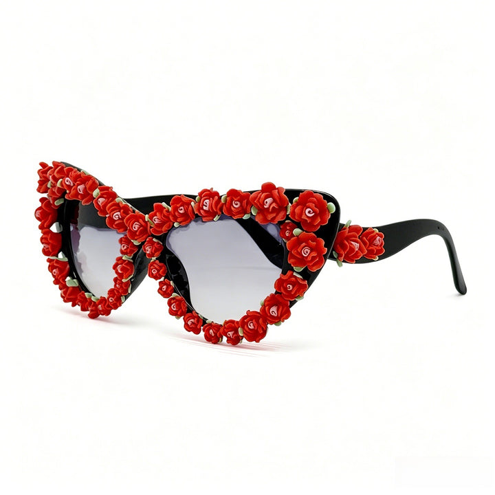 Damen Cat-Eye Sonnenbrille mit floralen Applikationen Karnz