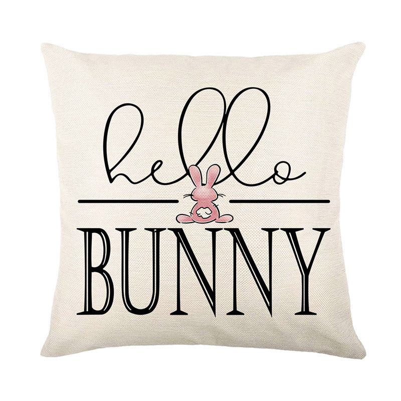 Dekorative Leinen-Wurfkissenhülle mit Hello Bunny Druckdesign