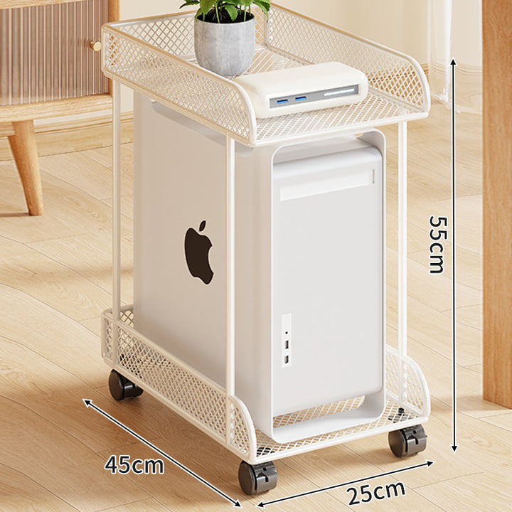 Untertisch-Roll-PC-Tower-Ständer mit Netzablage und verriegelbaren Rollen