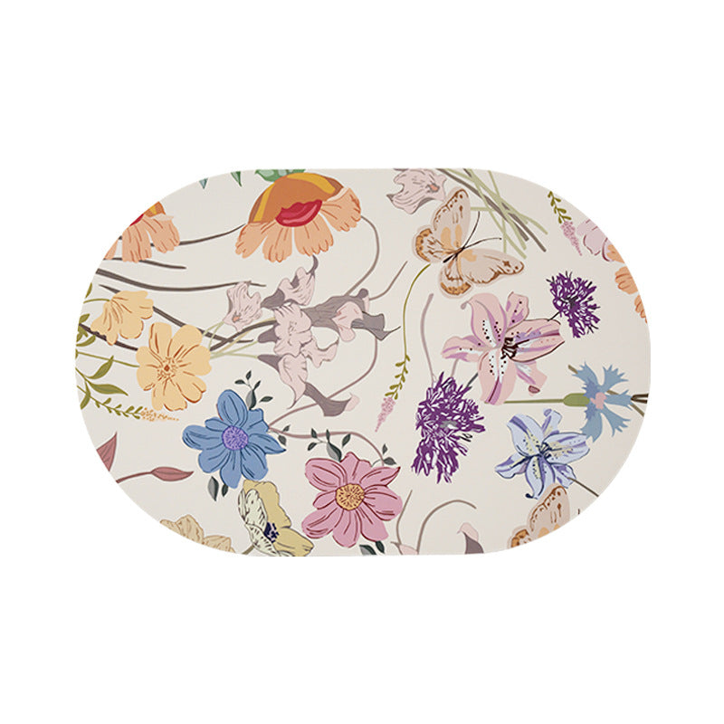 Ovales Tischset aus abwischbarem Baumwoll‑Leinen‑Mix mit detailreichem Blumenprint