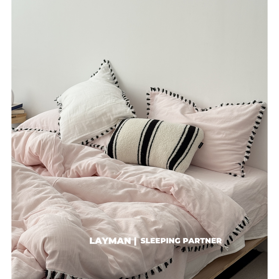 Natürliches Baumwoll‑Leinen Bettbezug‑Set mit gecrashtem Leinenlook und floraler Ton‑in‑Ton‑Musterung