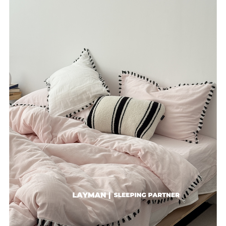 Natürliches Baumwoll‑Leinen Bettbezug‑Set mit gecrashtem Leinenlook und floraler Ton‑in‑Ton‑Musterung