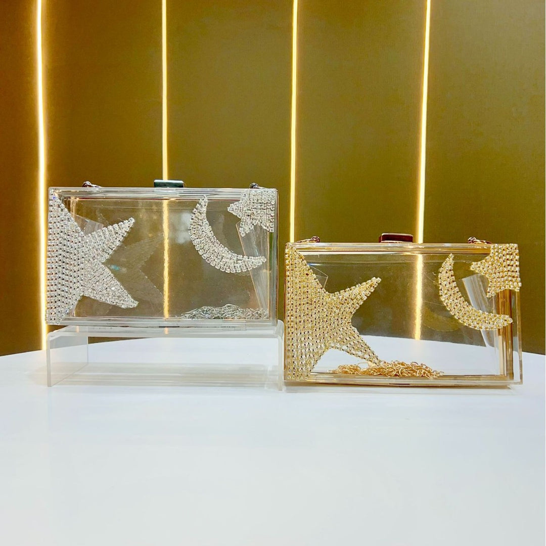 Glamouröse Clutch mit klaren Rhinestone-Details