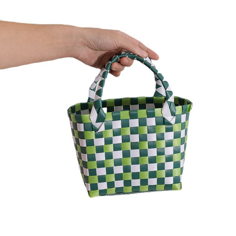 Damen Handtasche aus geflochtenem Kunststoff mit fröhlichem Muster Karnz