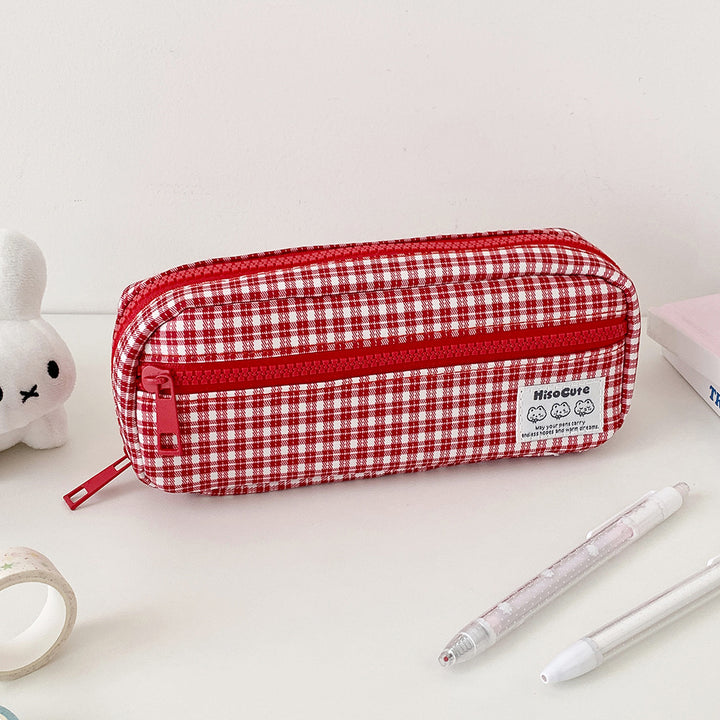 Stylische Gingham Karierten Stiftetui Karnz