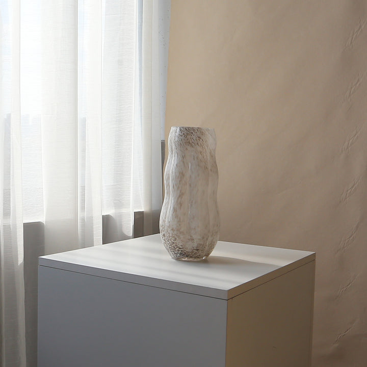 Mouthblown Textured Decorative Glass Vase with Organic Curved Silhouette Karnz