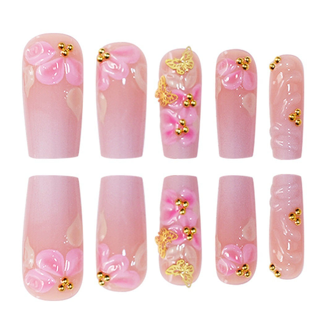 3D Florales Design Press-On Nagelset Karnz