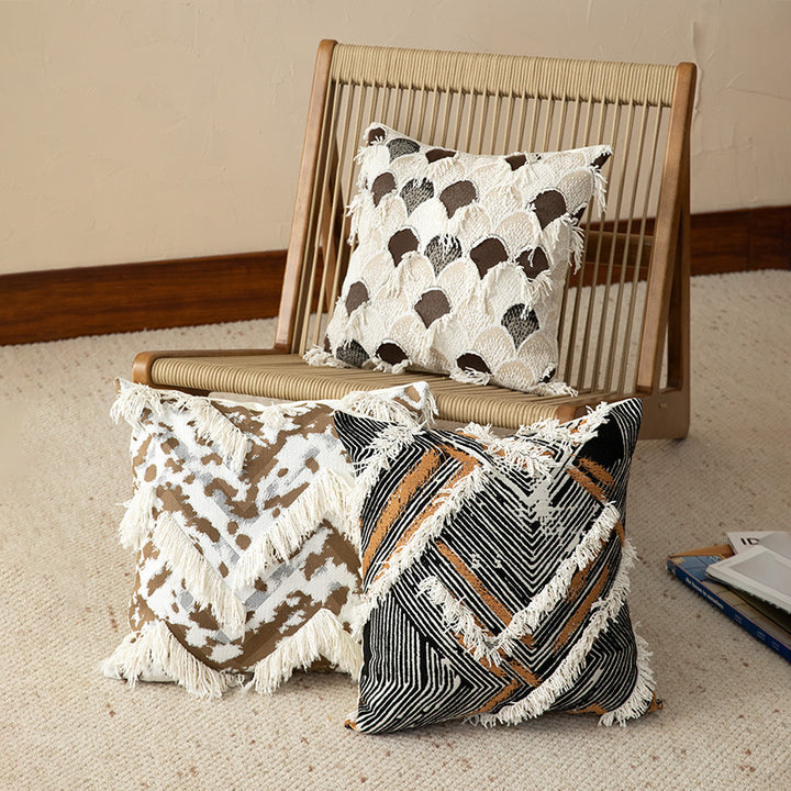 Gewebter Boho-Zierkissenbezug mit Fransen und geometrischem Chevron-Motiv Karnz
