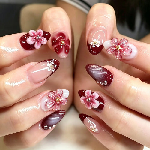 Blumenverzierte Press-On Nagelkunst Karnz 1790636289