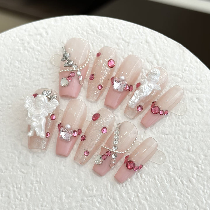 Dekoratives, mit Strass verziertes Press-On-Nagelset