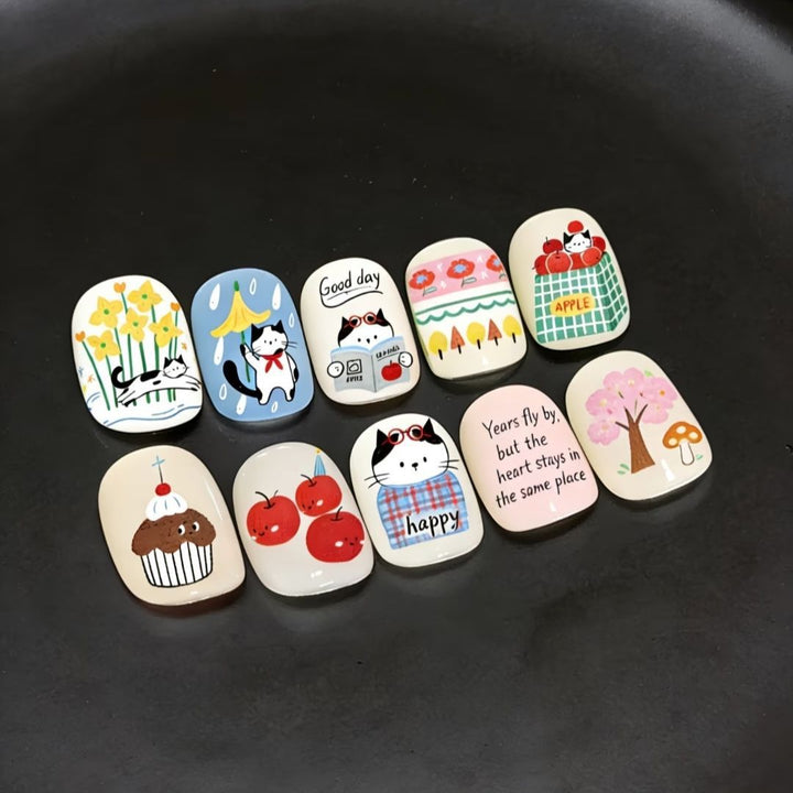 Künstlerisches katzenmotiviertes Press-On-Nagelkunstset Karnz