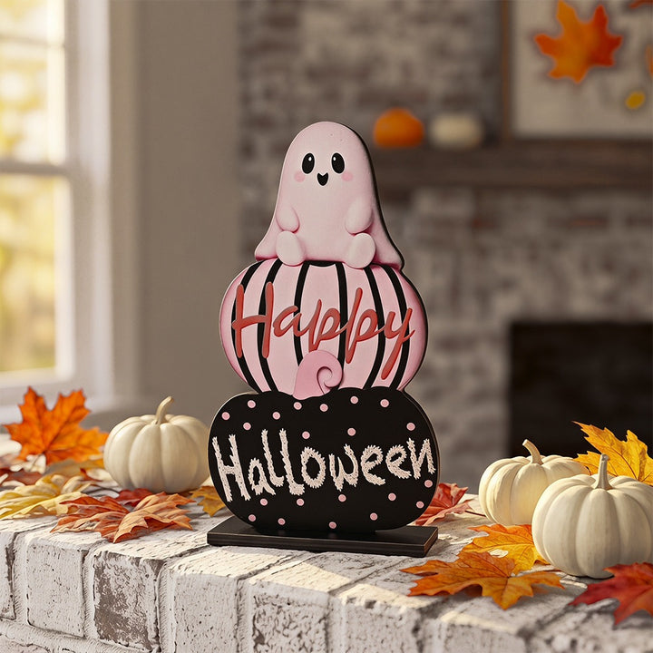 Halloween Dekofigur mit gestapelten Kürbissen Karnz