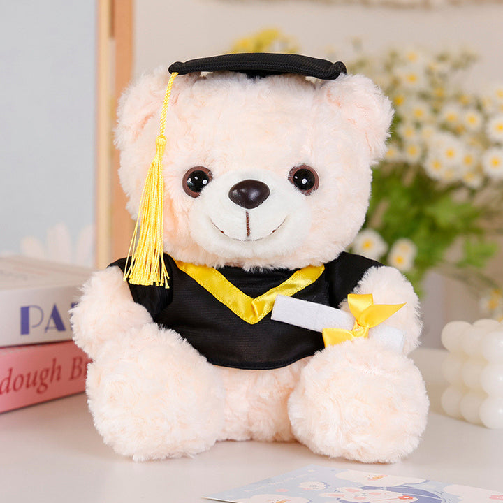 Festlicher Feiertags-Plüschbär Dekorative sitzende Kuschelfigur mit Pom-Pom-Schal & Veloursmütze Karnz